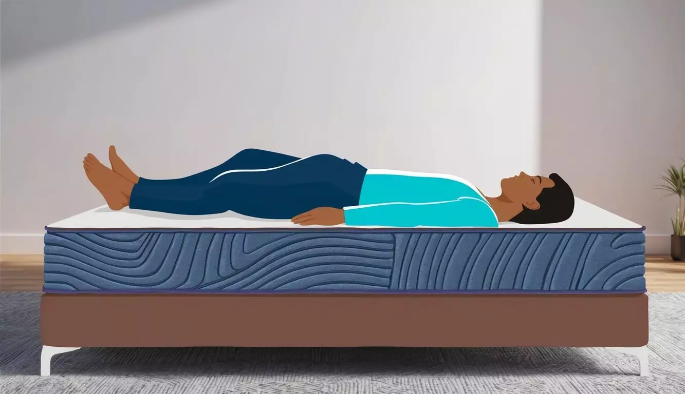 A person laying on their side on a memory foam mattress, with their body sinking into the mattress to provide support and comfort