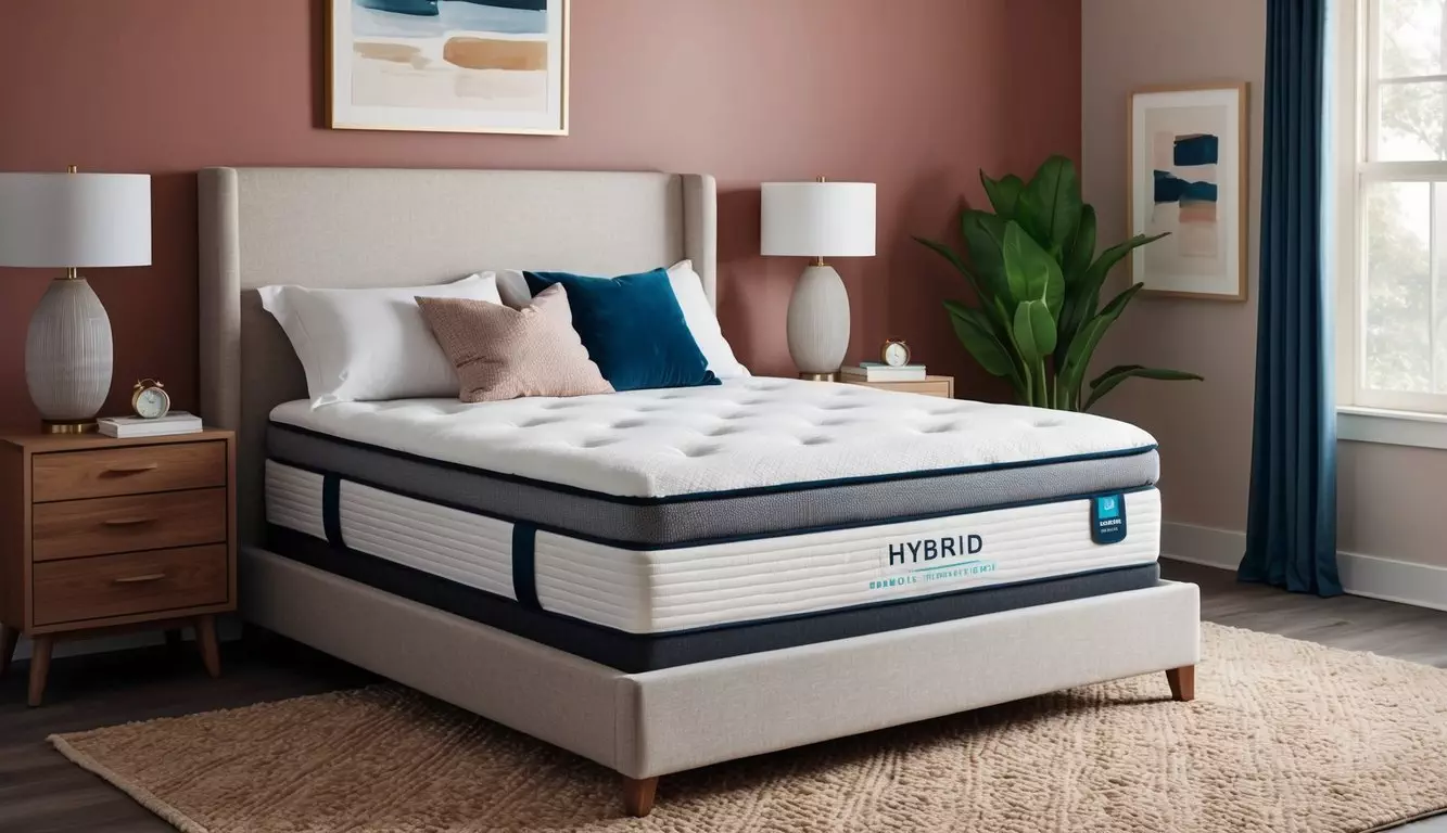 A cozy bedroom with a hybrid mattress featuring layers of plush comfort and sturdy support, perfect for side sleepers