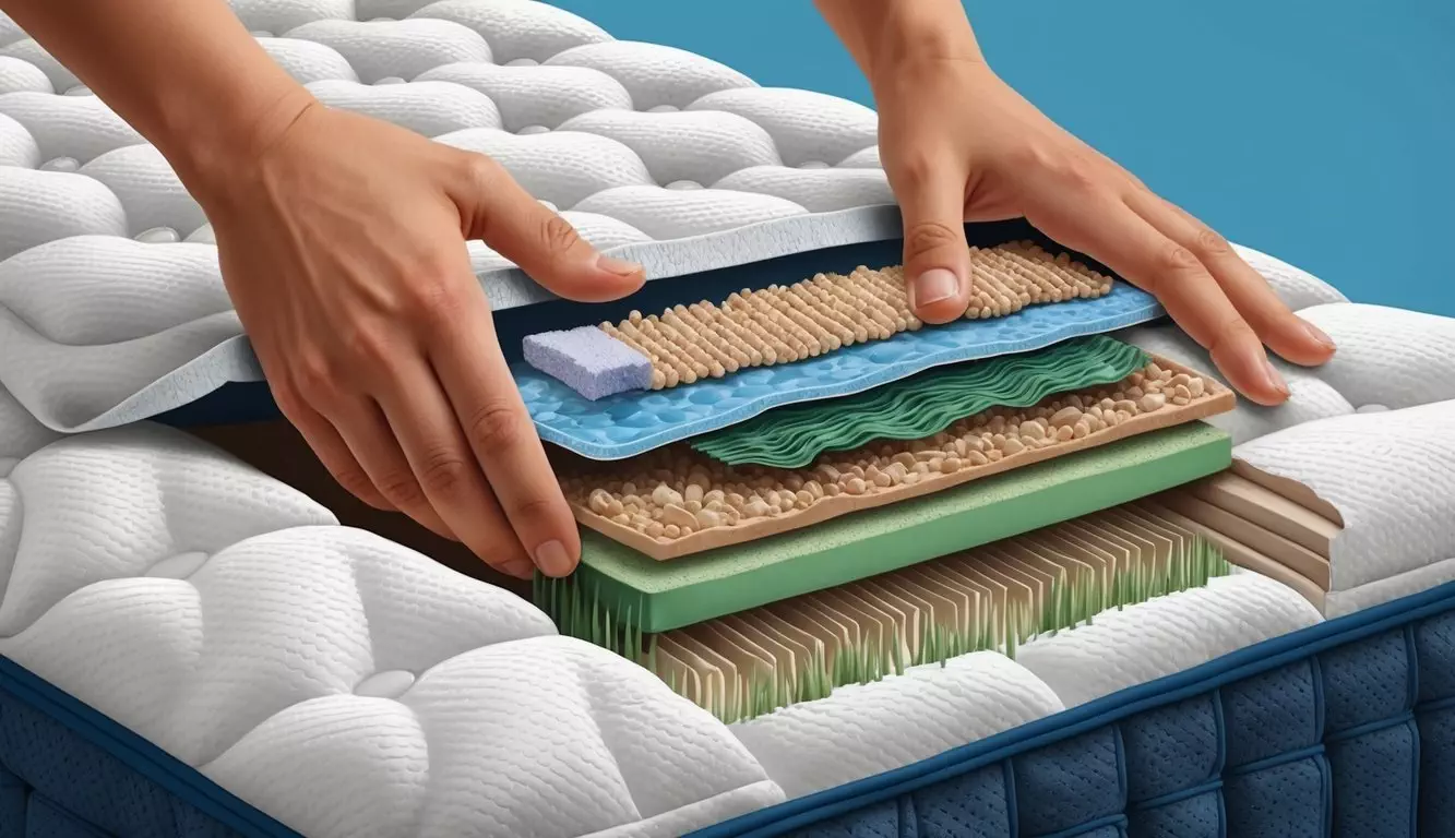 A mattress being dissected, revealing layers and materials