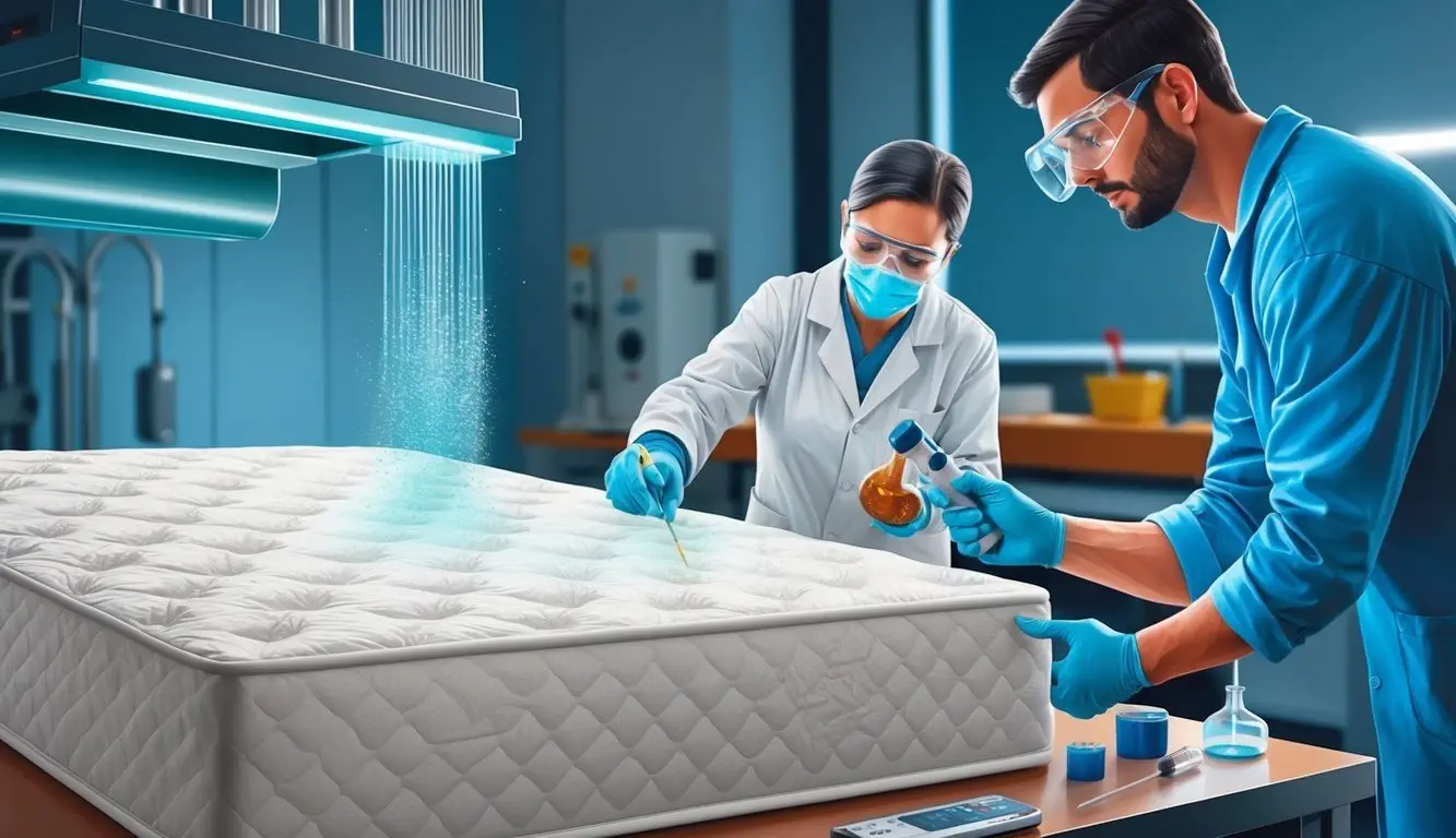 A mattress being tested for fiberglass presence in a laboratory setting