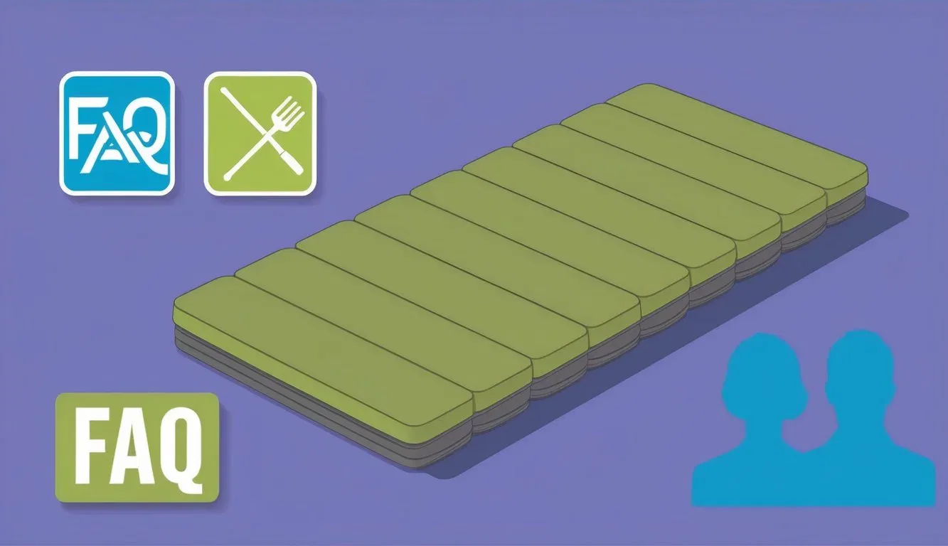 A foldable floor mattress displayed with FAQ icons and adult silhouettes