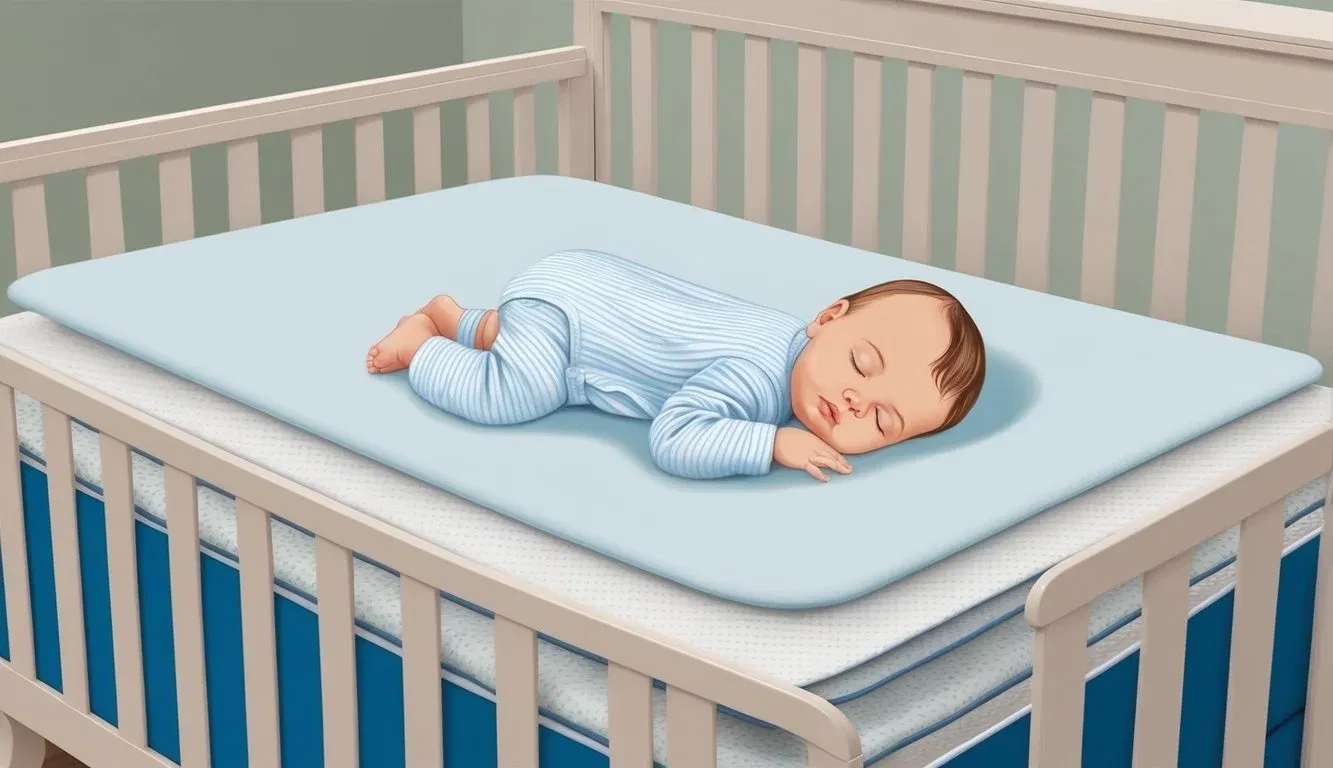 A peaceful baby sleeping soundly on a Newton crib mattress, surrounded by soft, supportive layers