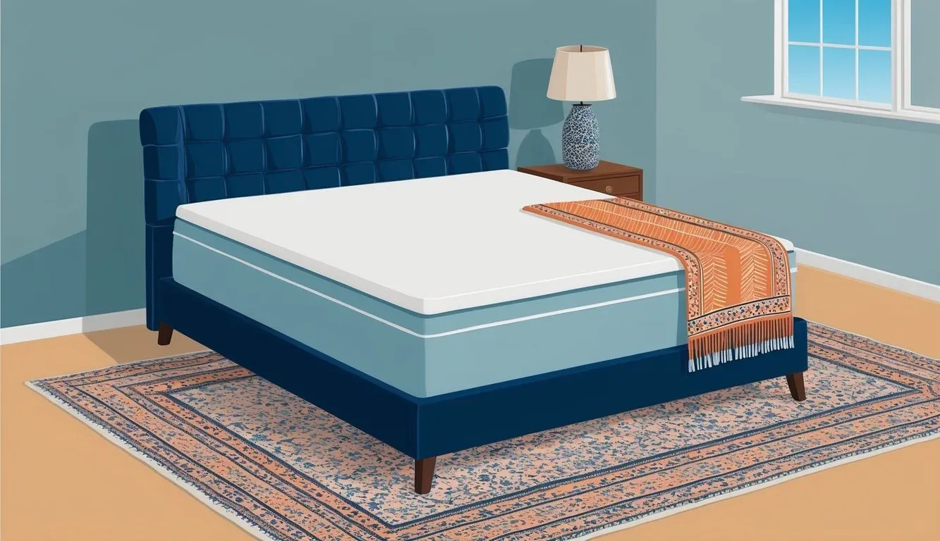 A neatly made bed with a firm mattress, adorned with a fitted sheet and a decorative throw blanket