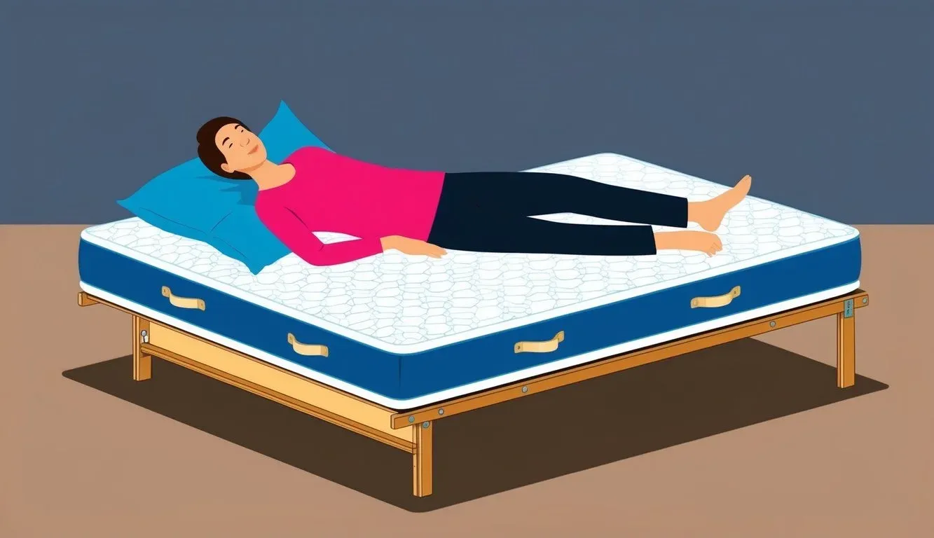 A person lying comfortably on a supportive orthopedic mattress, with a sturdy and well-constructed bed frame underneath