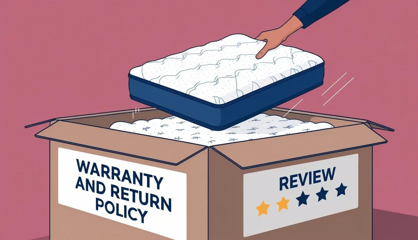 A mattress being dropped into a box labeled 