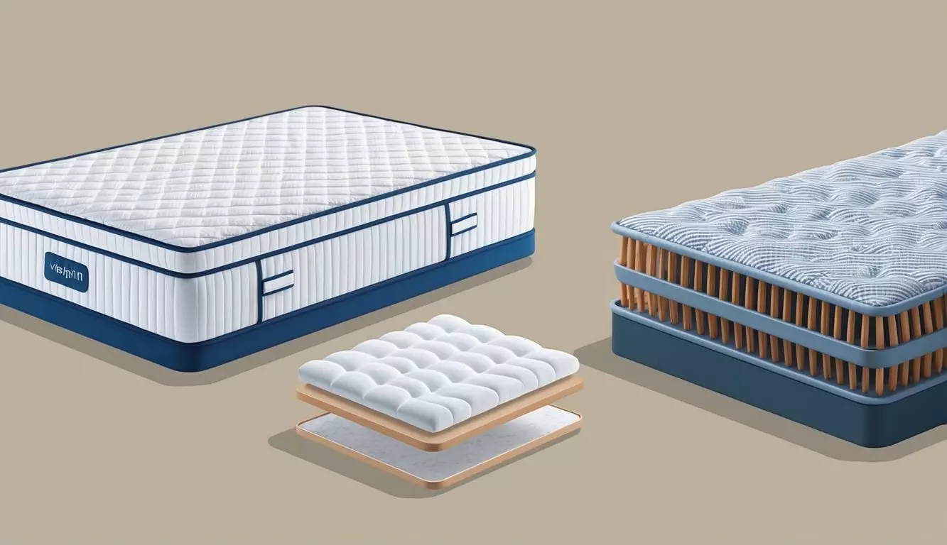 A hybrid mattress and an innerspring mattress side by side, with a clear distinction in their construction and materials