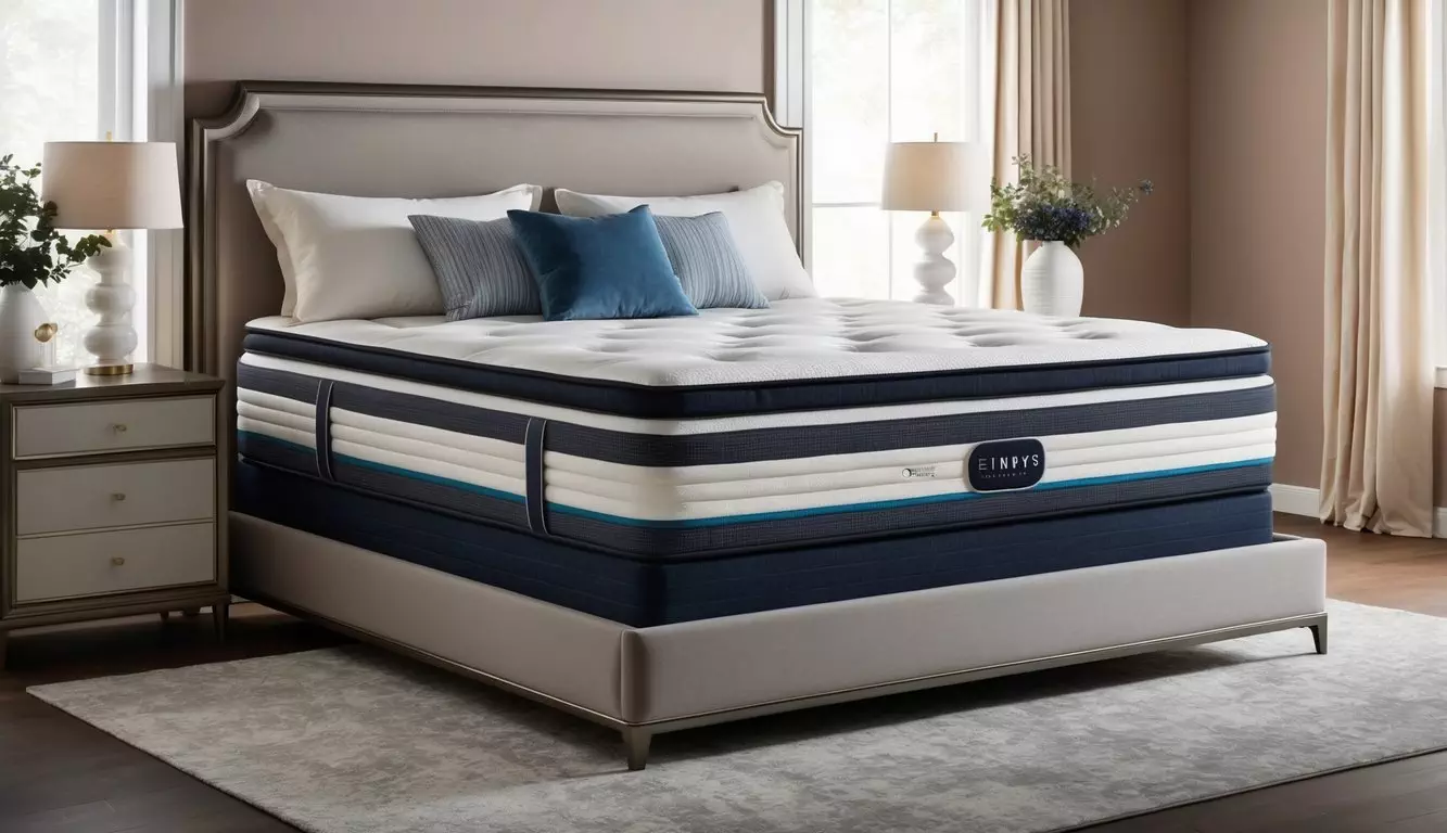 A large, luxurious king mattress with layers of cushioning and support, surrounded by a stylish bed frame and soft, inviting bedding