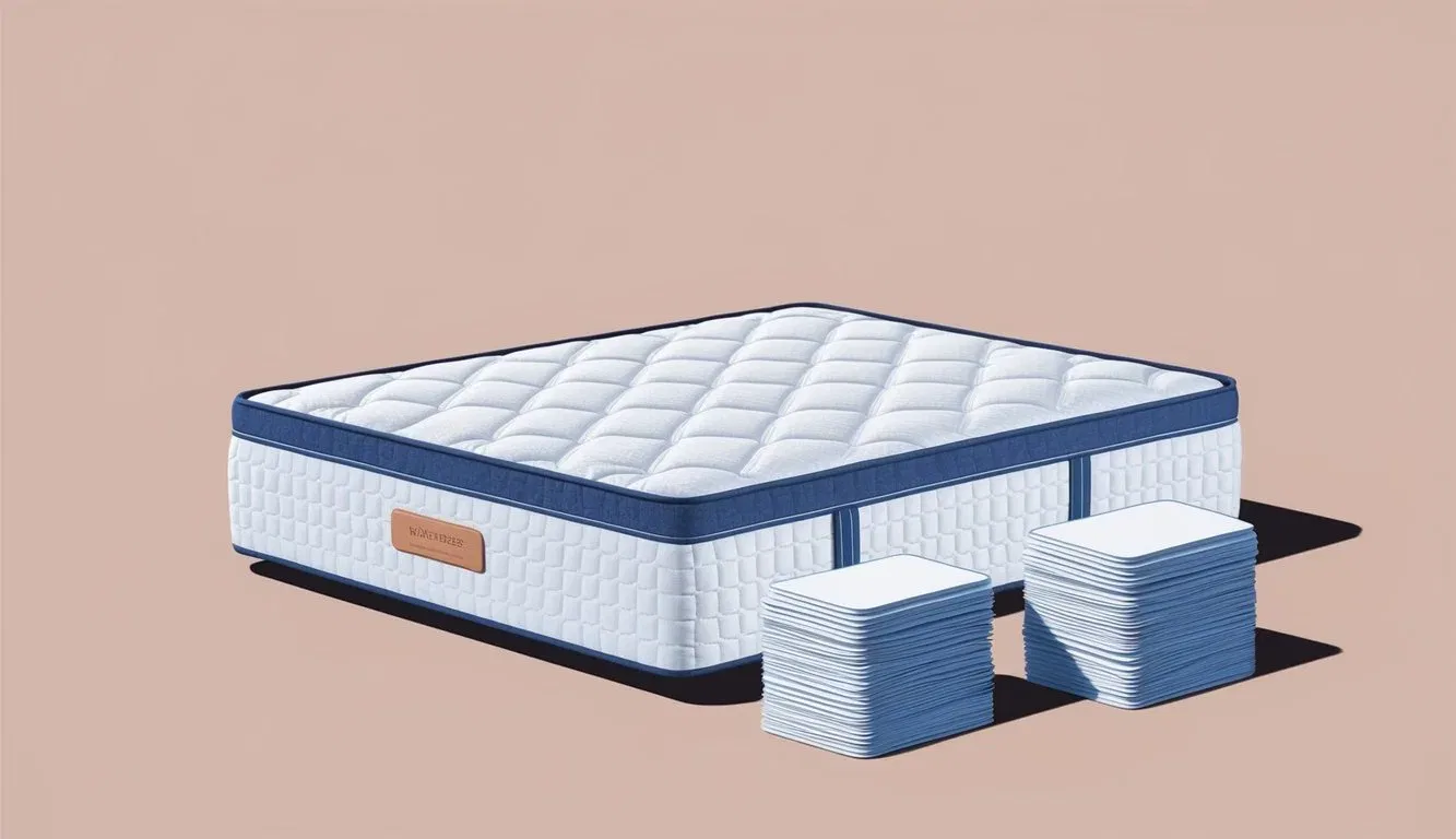 A mattress with adjustable firmness settings displayed next to a stack of FAQ cards