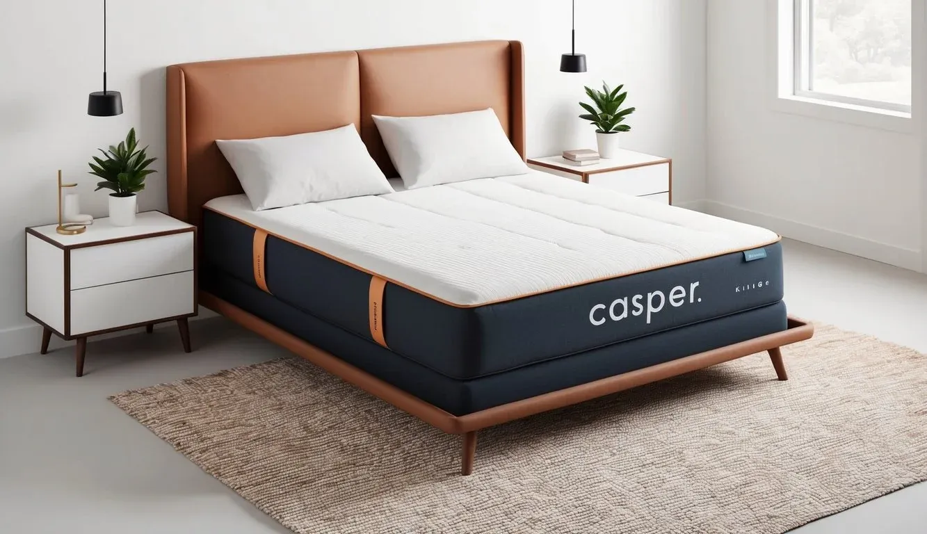 A neatly made bed with a Casper king mattress, surrounded by a clean and minimalistic bedroom decor