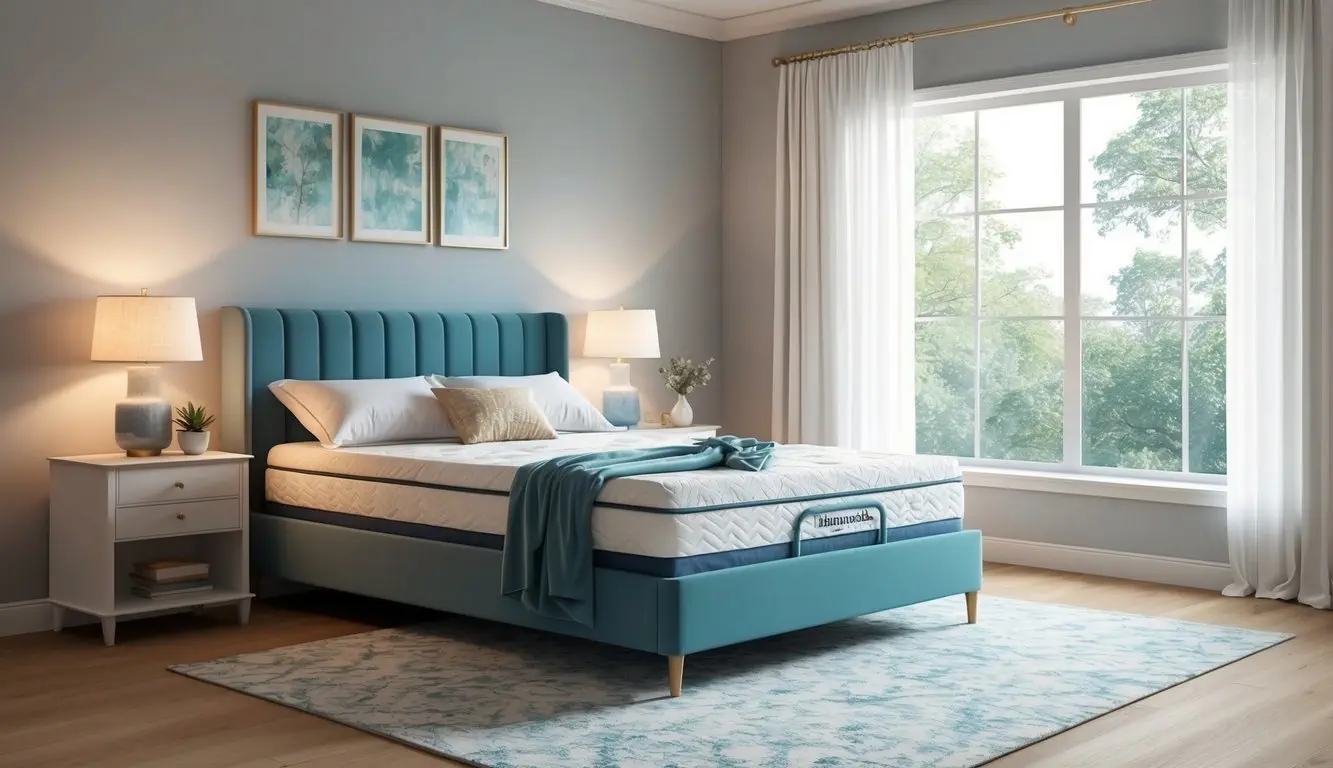 A serene bedroom with a therapeutic mattress, soft lighting, and calming decor