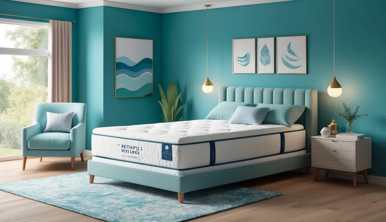 A serene bedroom with a therapeutic mattress, soft lighting, and calming decor to promote restful sleep