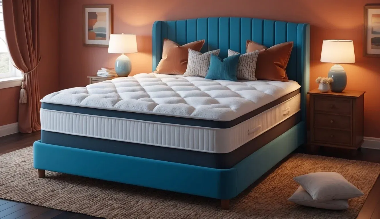 A cozy bedroom with a plush, supportive mattress surrounded by pillows and a warm, inviting atmosphere