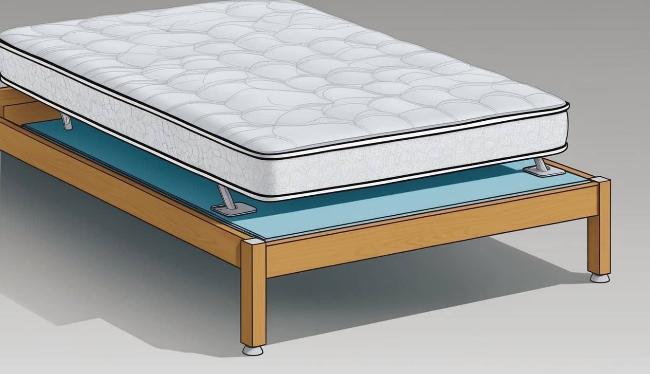 A mattress secured in place with non-slip pads underneath, and a bed frame with sturdy support legs