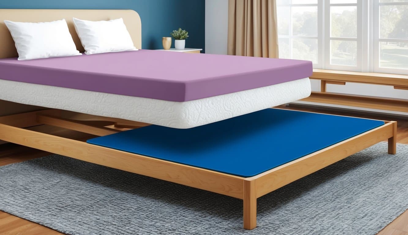 A non-slip mattress pad placed under a mattress on a bed frame