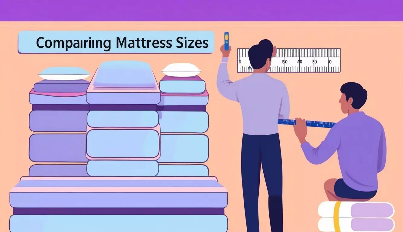 A person comparing mattress sizes on a chart with a ruler and measuring tape