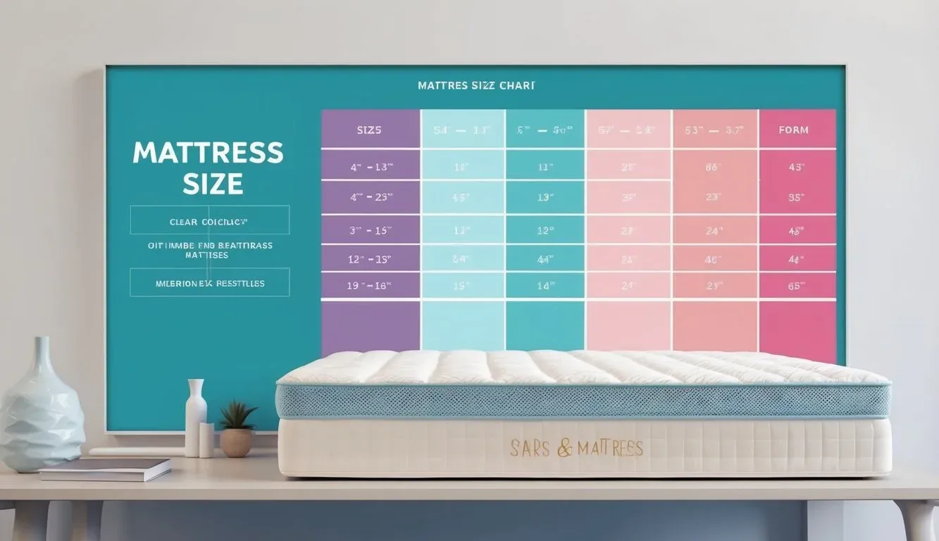 A mattress size chart displayed on a clean, modern website with clear and organized sections for each size