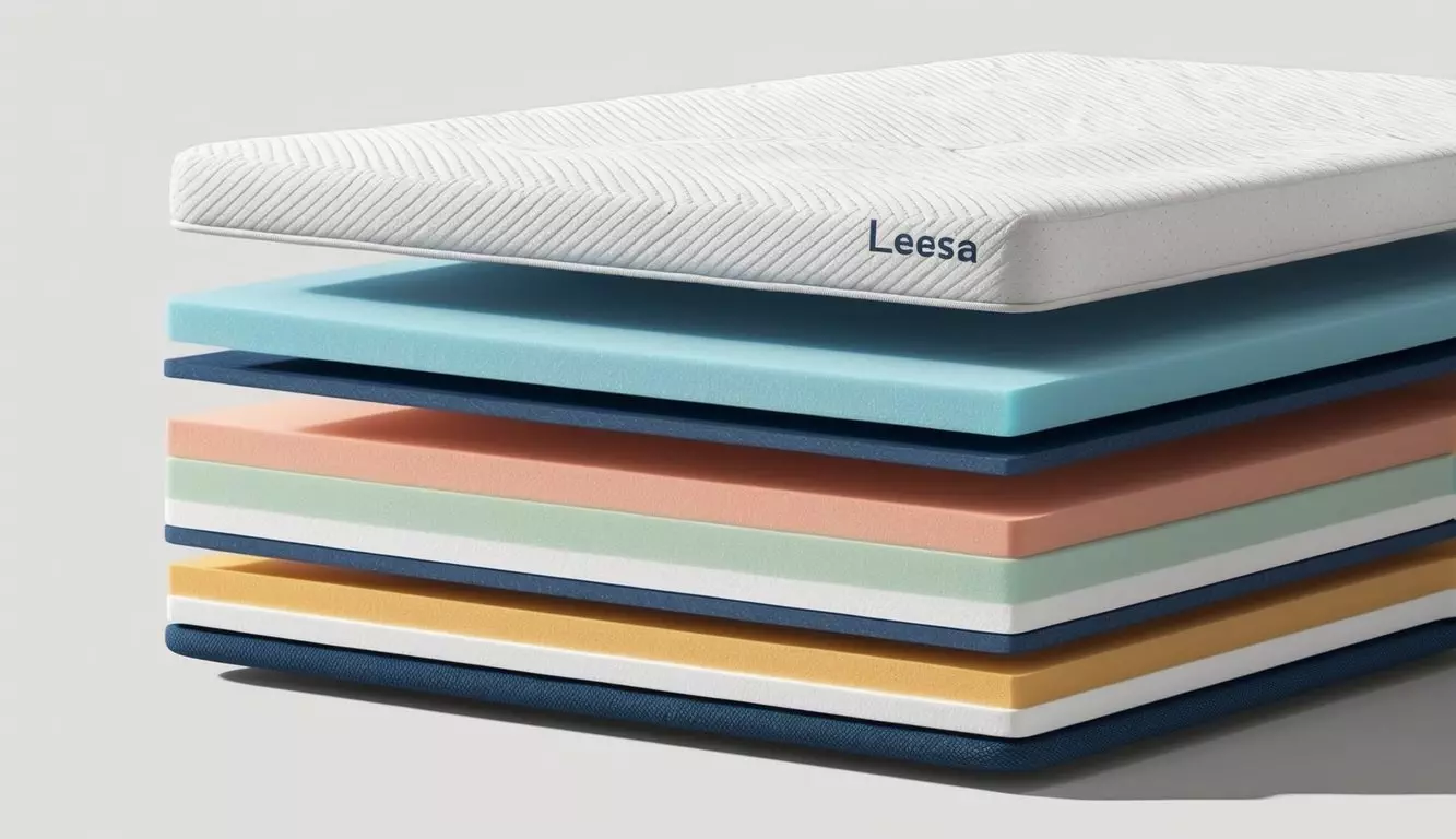 A cross-section of a Leesa mattress, showcasing its multiple layers of foam and fabric construction