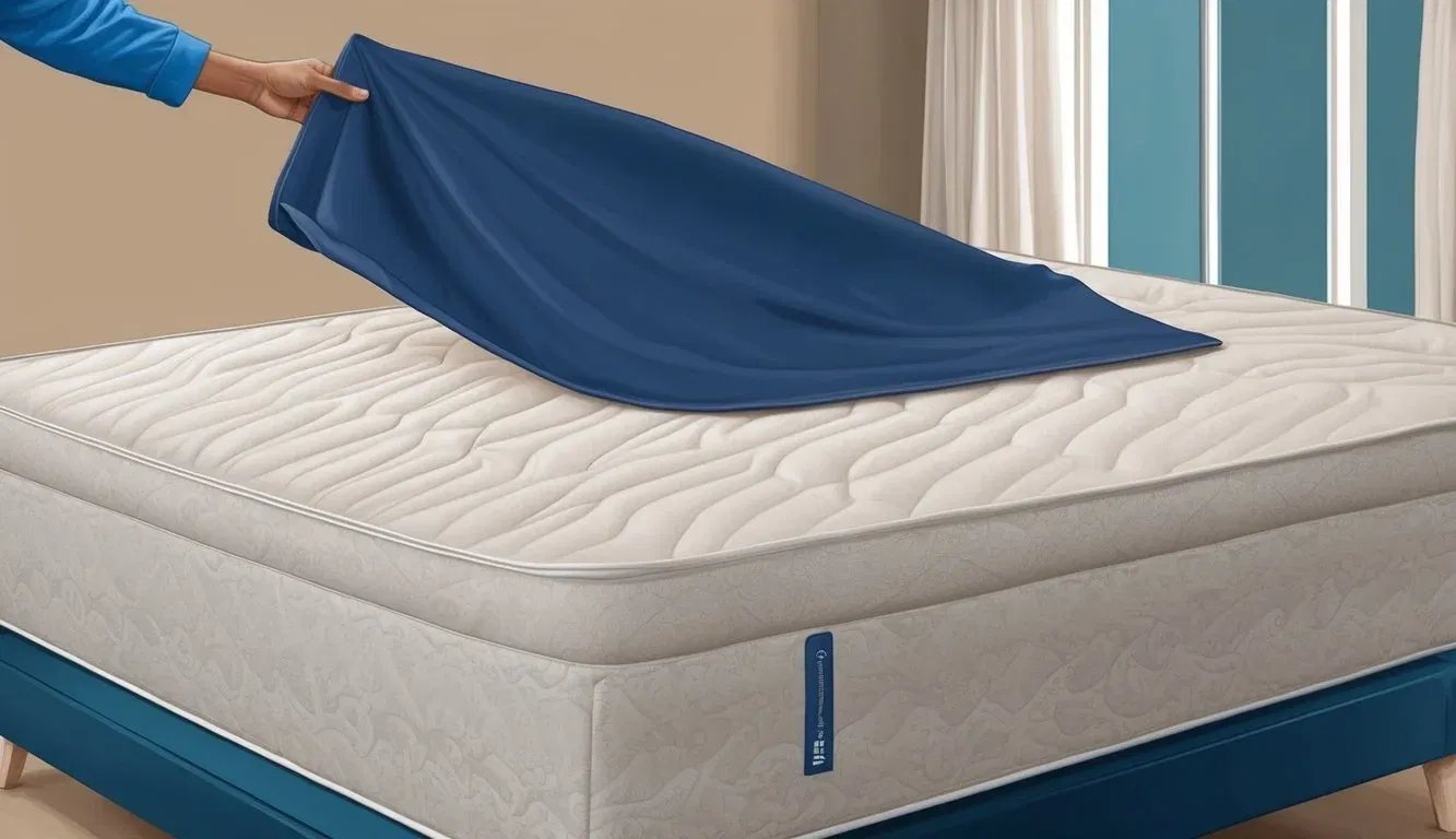 A mattress with a protective cover being placed over it