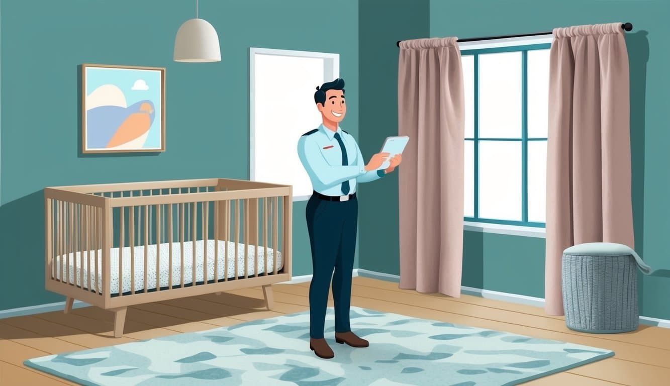 A serene nursery with a cozy, organic crib mattress and a friendly customer service representative assisting with a warranty claim