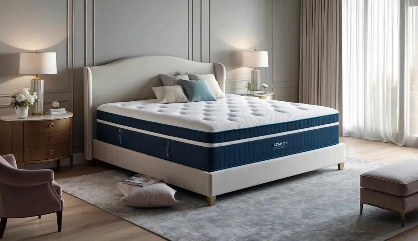 A luxurious mattress with advanced features, surrounded by a serene and elegant bedroom setting