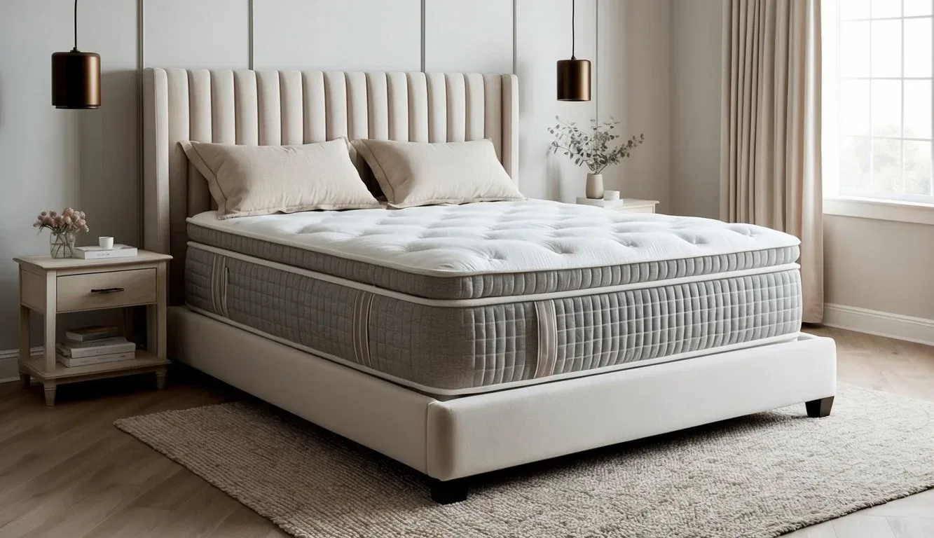 A luxurious bedroom with a plush, comfortable mattress as the focal point. Soft, neutral bedding and a serene atmosphere