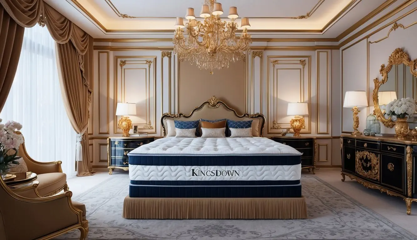 A regal bedroom with a luxurious Kingsdown mattress as the focal point, surrounded by opulent furnishings and elegant decor