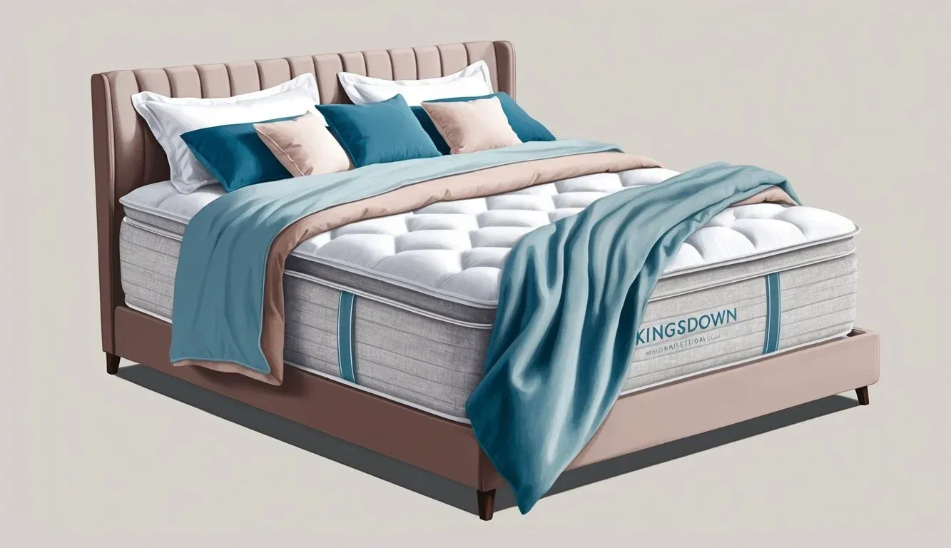 A serene bedroom with a Kingsdown mattress as the focal point, surrounded by soft pillows and a cozy duvet