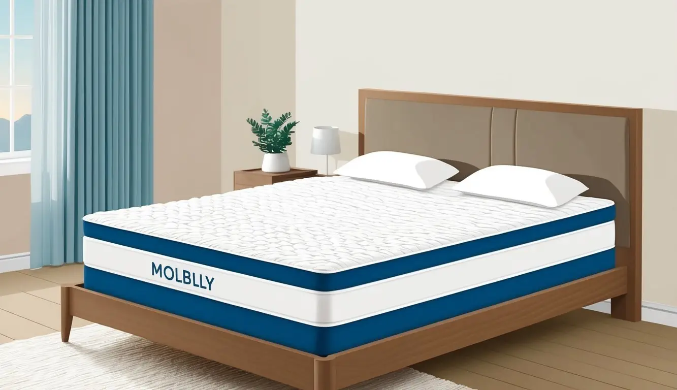 A peaceful bedroom with a neatly made bed showcasing the Molblly mattress. The mattress appears comfortable and firm, with a clean and inviting aesthetic