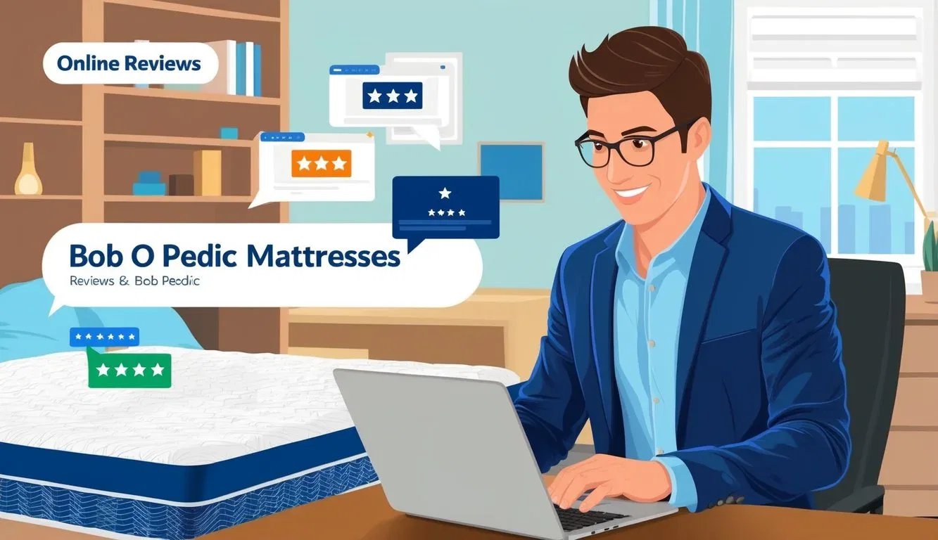 A customer browsing online reviews of Bob O Pedic mattresses before making a purchase decision