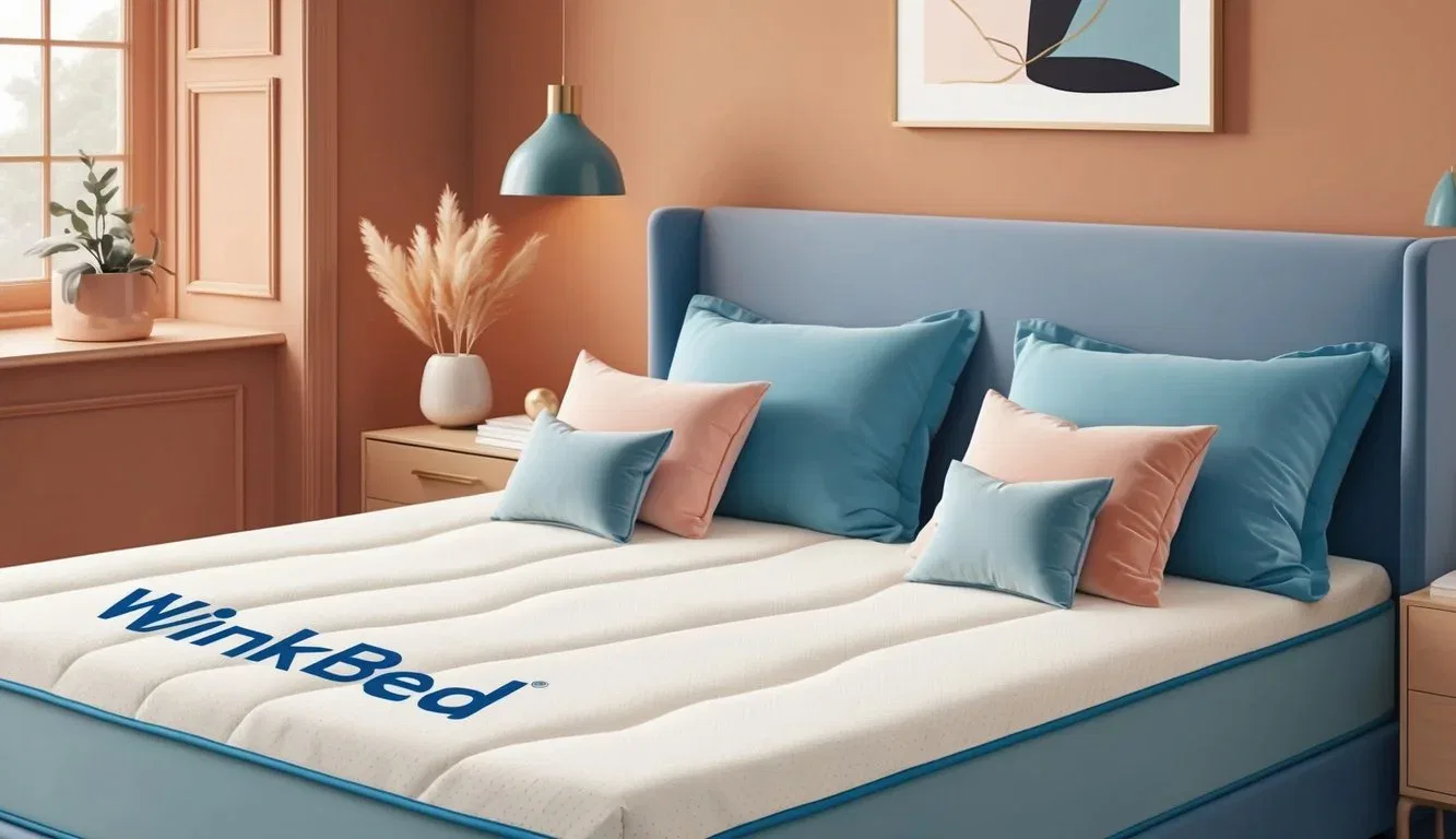 A cozy bedroom with a WinkBed mattress, adorned with soft pillows and a warm, inviting atmosphere