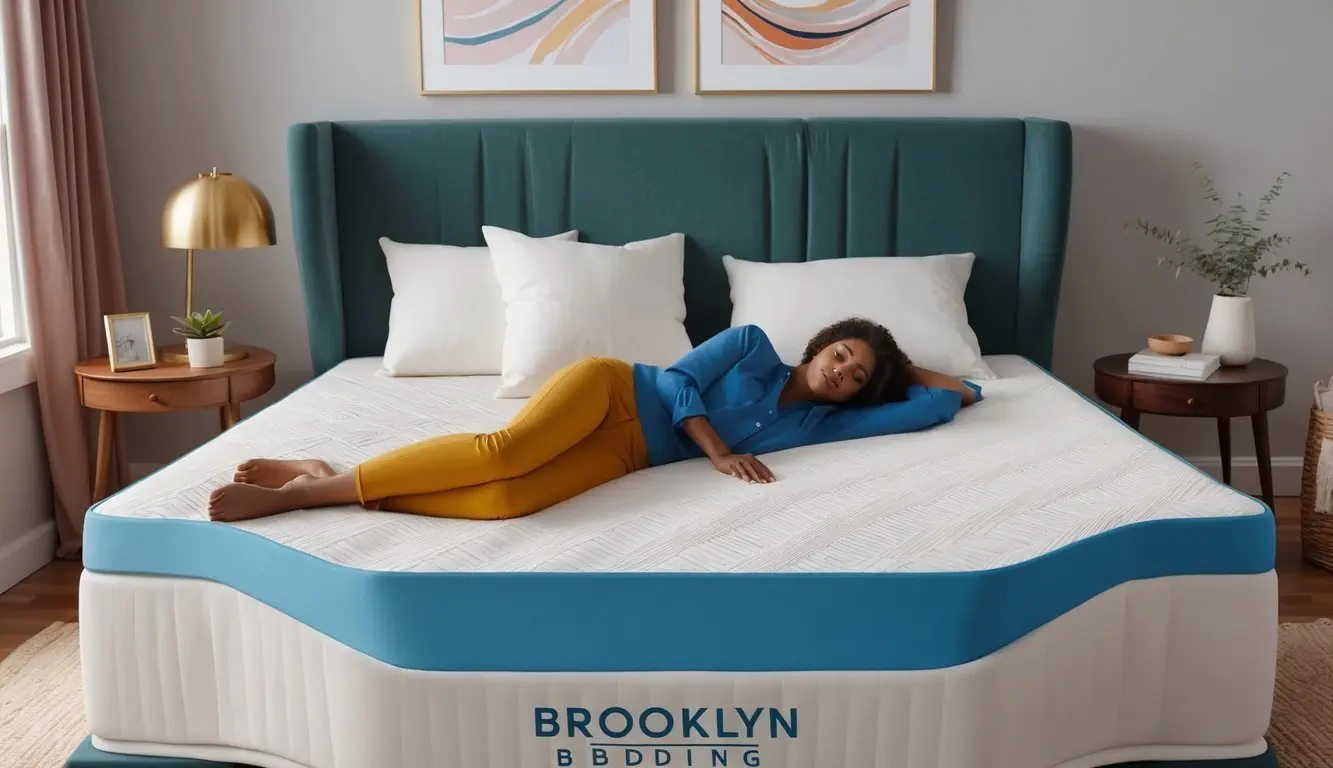 A person lying on a Brooklyn Bedding mattress, surrounded by a cozy and supportive environment