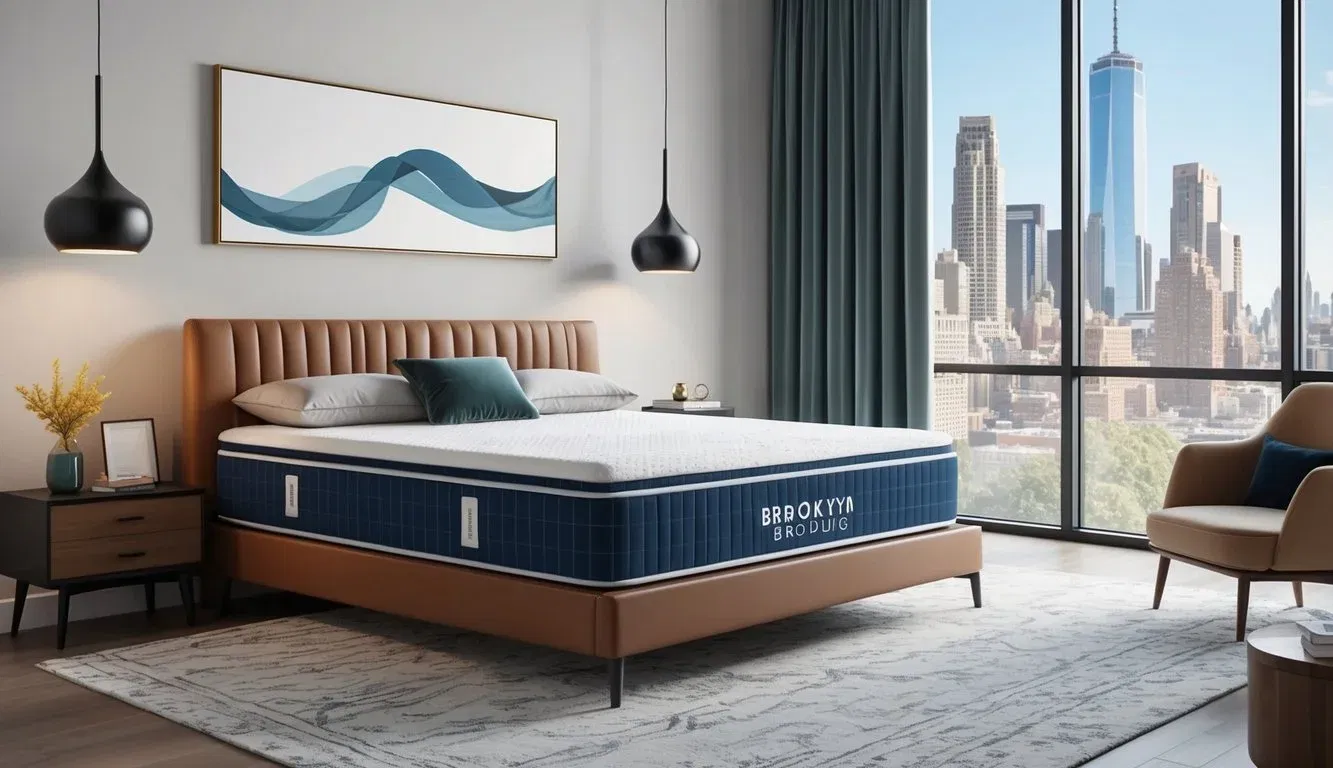 A bedroom with a modern, sleek design featuring a specialty Brooklyn Bedding mattress with advanced sleep technology