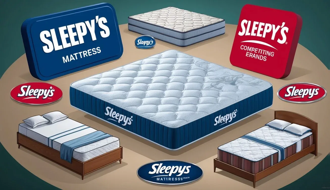 A Sleepys mattress surrounded by competing brands, emphasizing its unique features