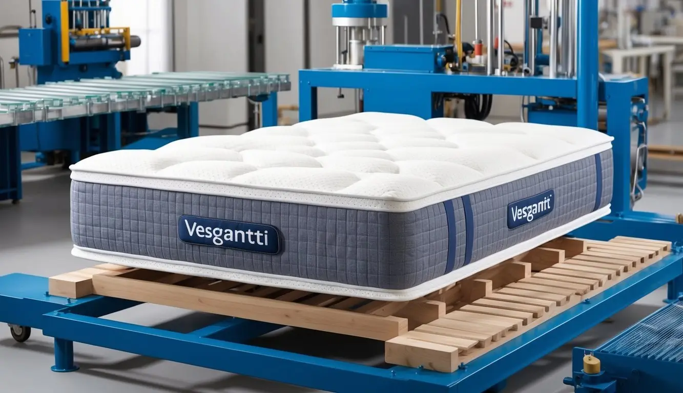 A comfortable Vesgantti mattress being constructed with high-quality materials in a modern factory setting