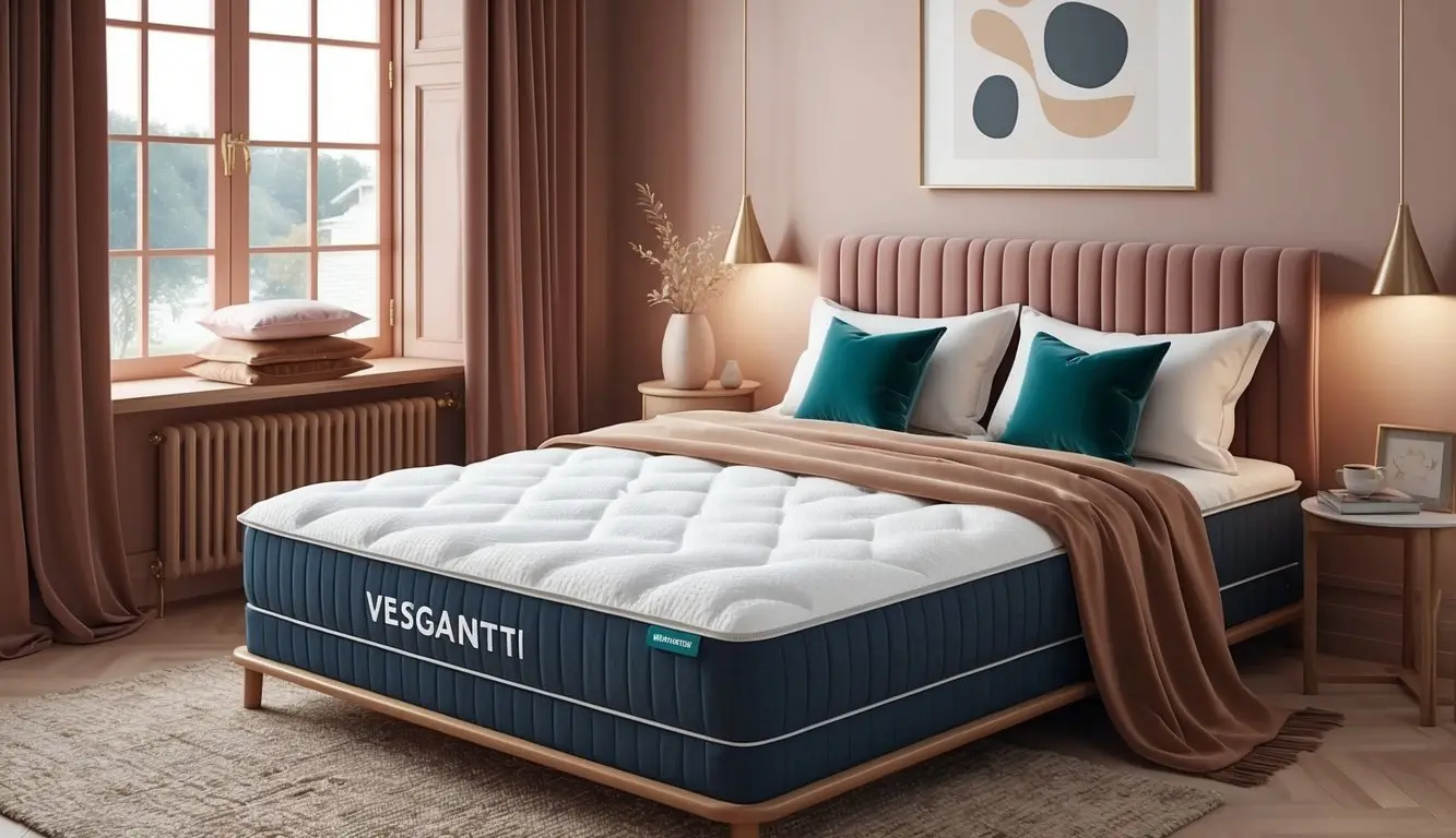 A cozy bedroom with a Vesgantti mattress, soft pillows, and a warm blanket