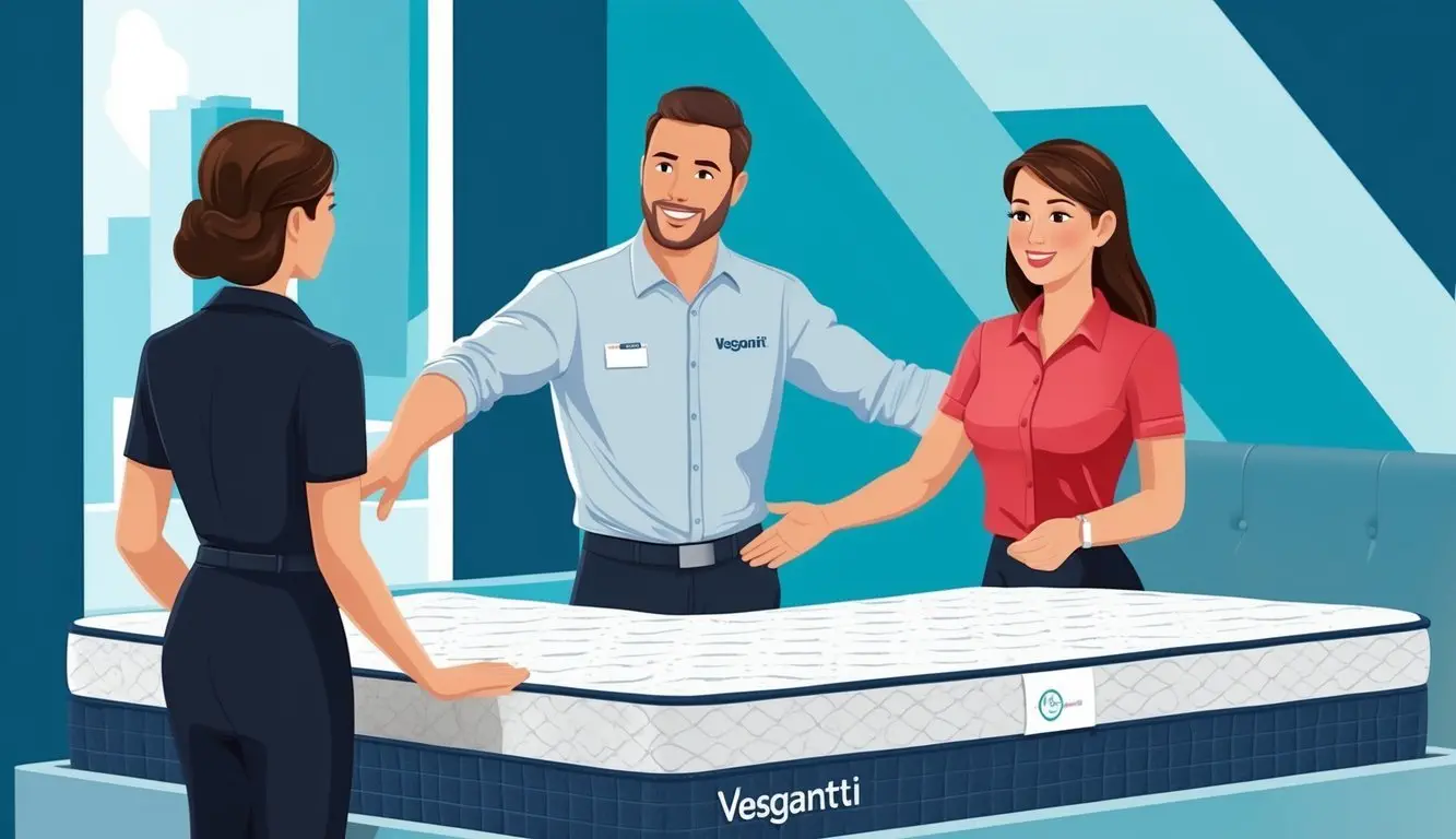 A customer service representative assisting a customer with a Vesgantti mattress issue