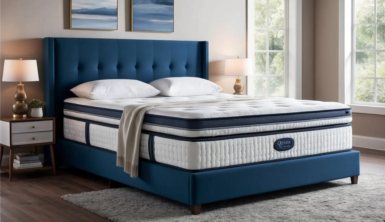 A plush queen mattress with luxurious layers and soft fabric, inviting a cozy and comfortable sleep experience