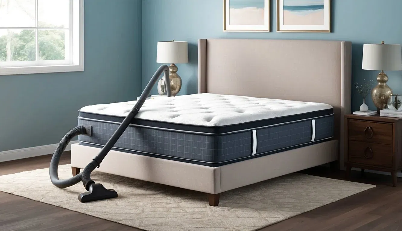 A plush queen mattress being gently vacuumed and rotated for even wear