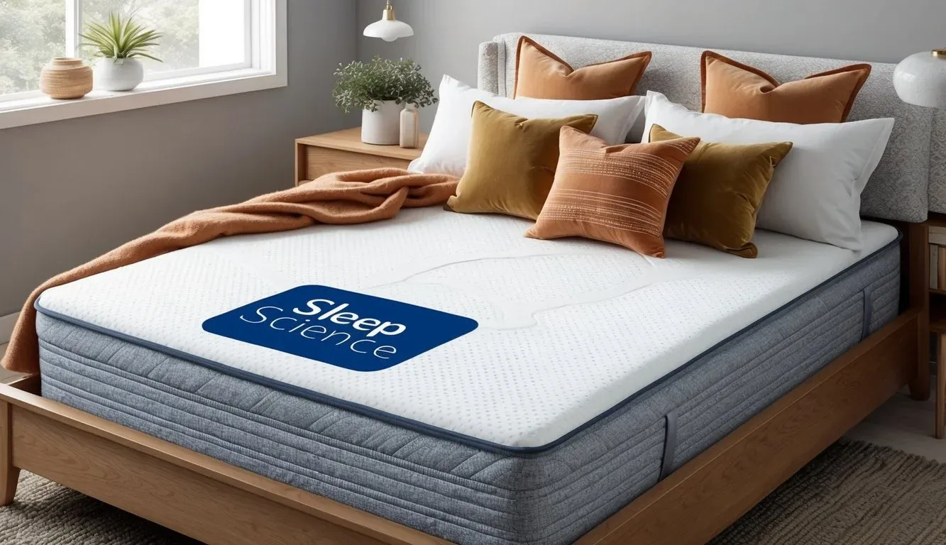 A cozy bedroom with a Sleep Science mattress as the focal point, surrounded by soft pillows and a warm blanket