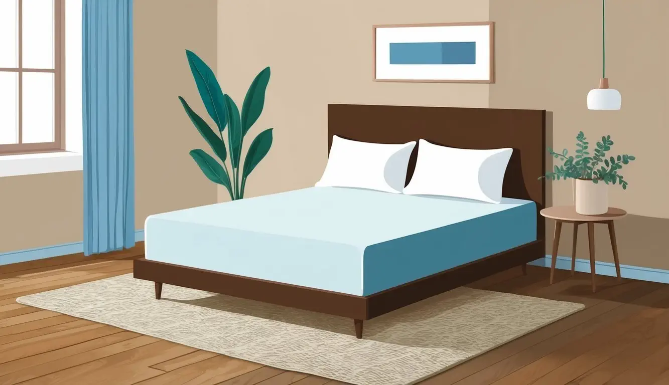 A cozy bedroom with a simple, clean mattress without fiberglass. Peaceful and inviting atmosphere