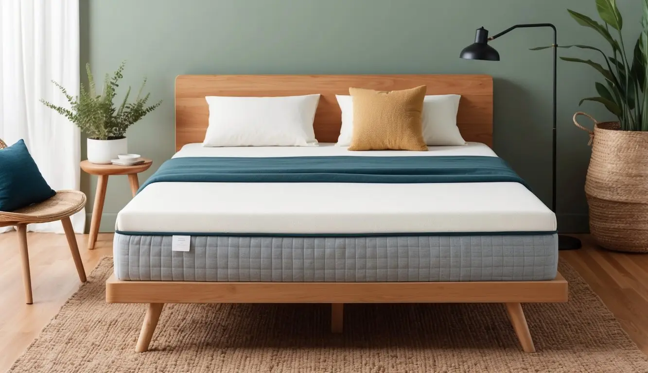 A cozy mattress made of organic cotton, wool, and natural latex, with sturdy construction and no fiberglass