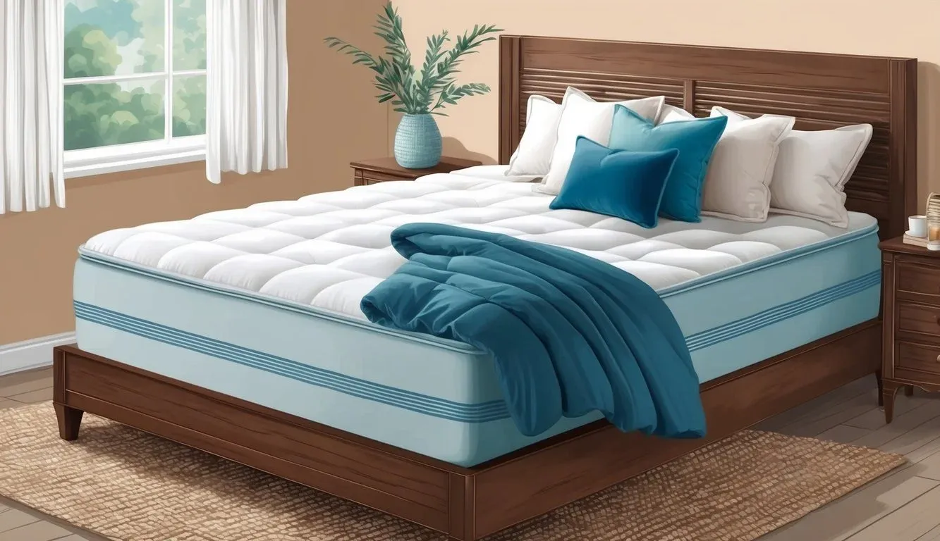 A cozy bedroom with a queen mattress, adorned with plush pillows and a soft comforter, inviting relaxation and comfort