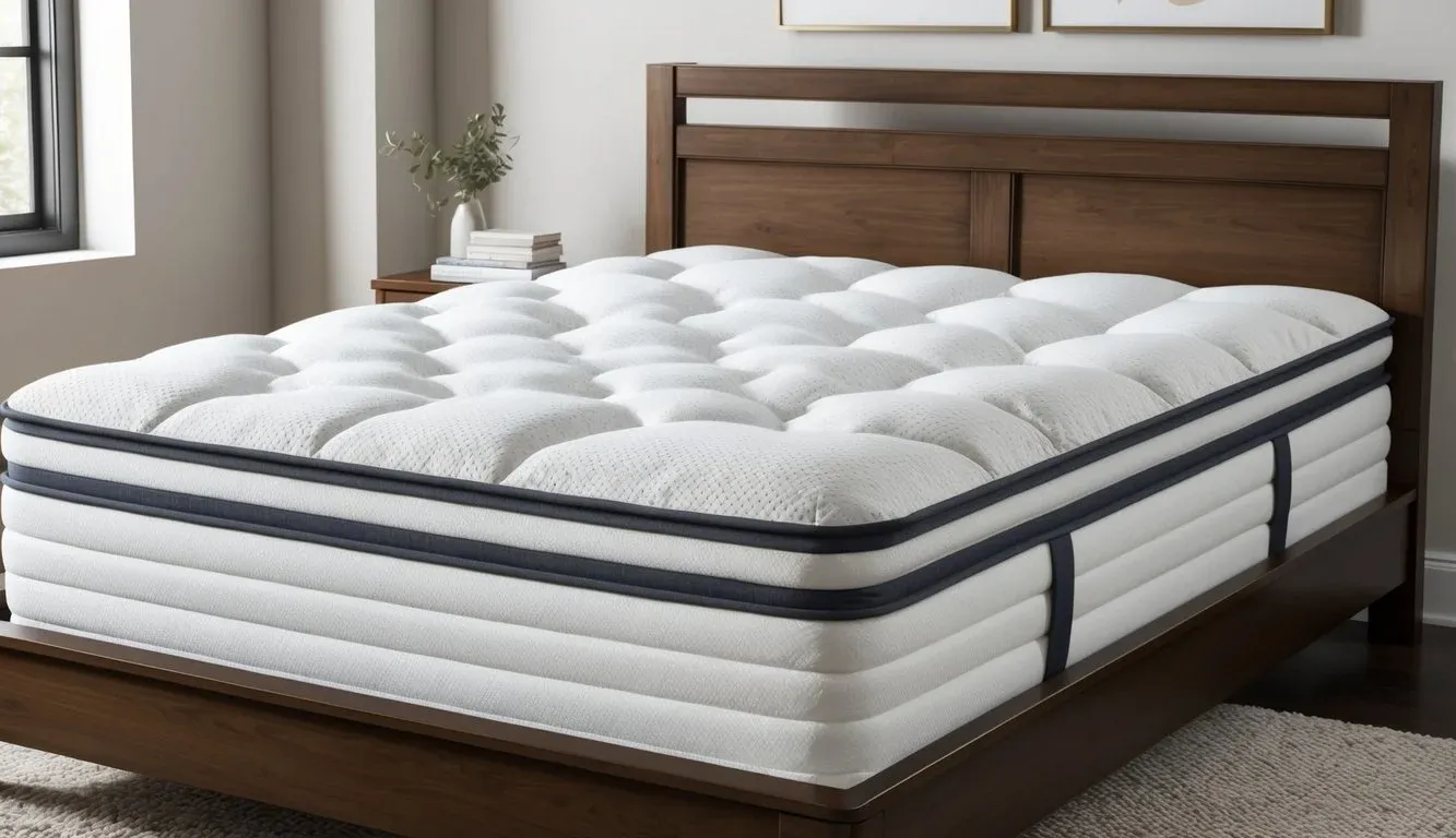 A plush pillow top mattress with layers of cushioning and a quilted top, resting on a sturdy bed frame
