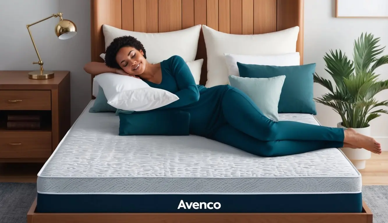 A person lying comfortably on an Avenco mattress with a supportive and performance-enhancing design