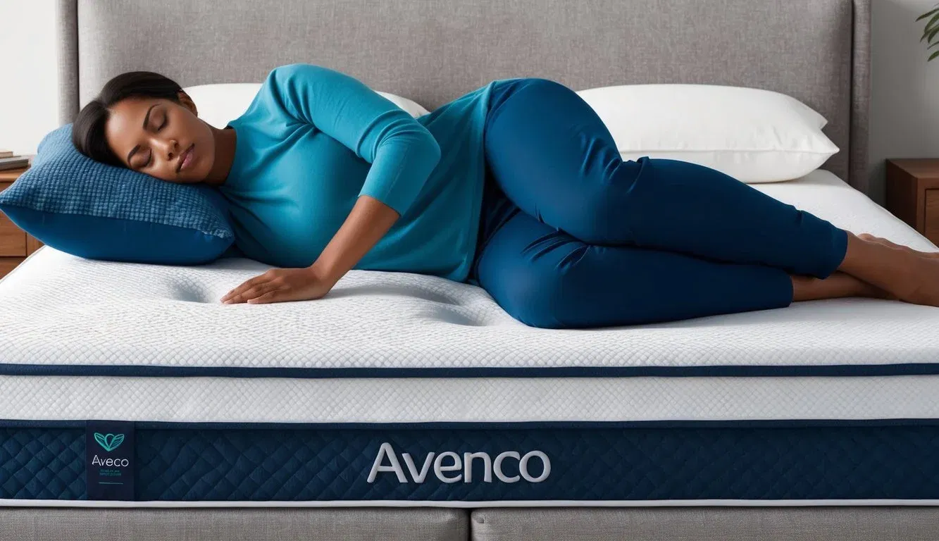 A person sleeping comfortably on an Avenco mattress, with a relaxed and supported posture