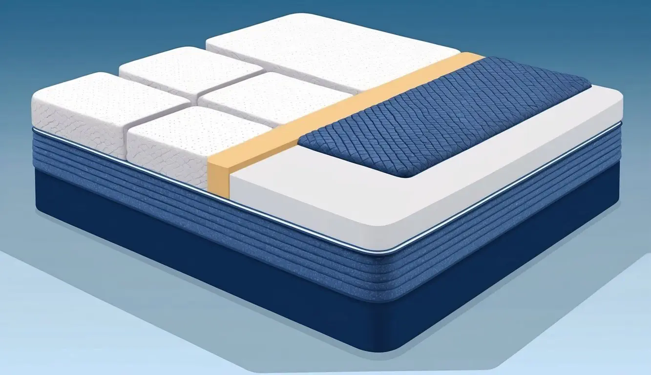 A mattress with three distinct sections, each designed to support a different sleeping position - back, side, and stomach