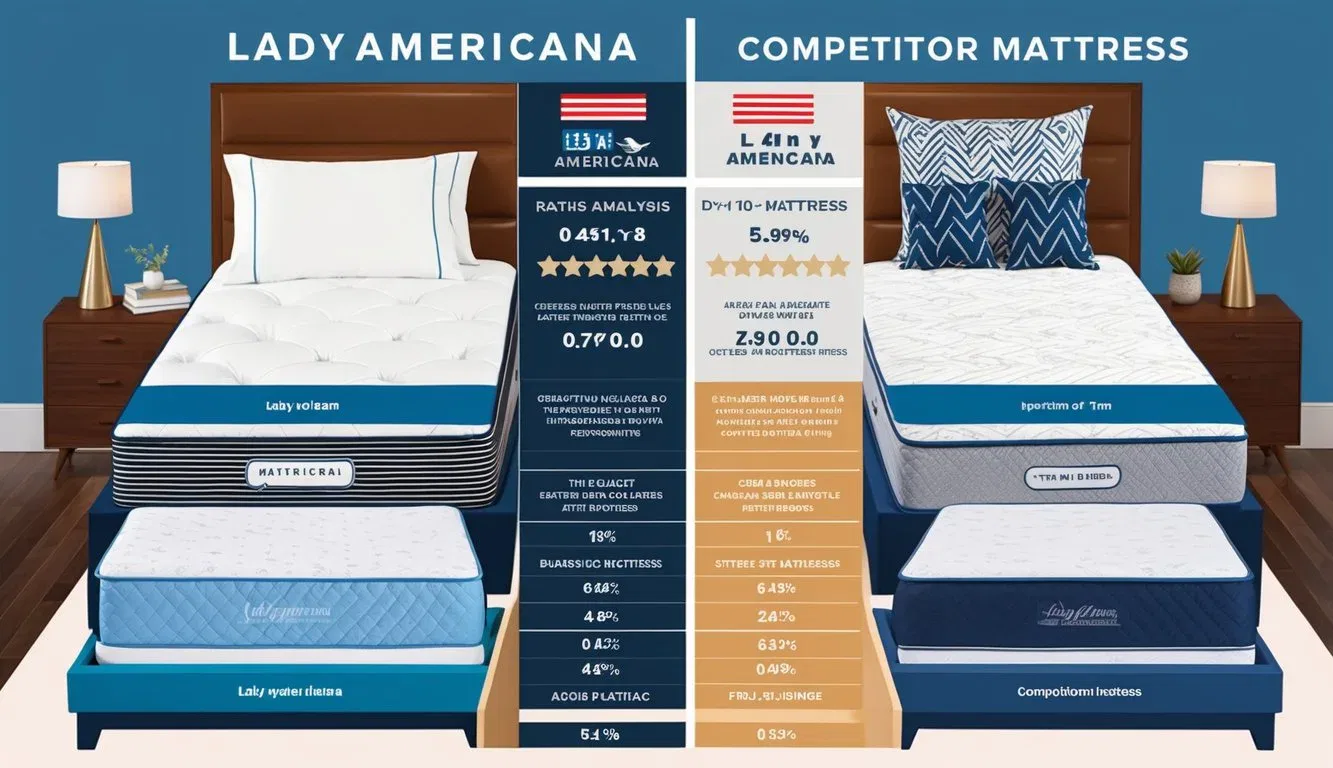 A side-by-side comparison of Lady Americana and competitor mattresses, with detailed analysis and ratings displayed