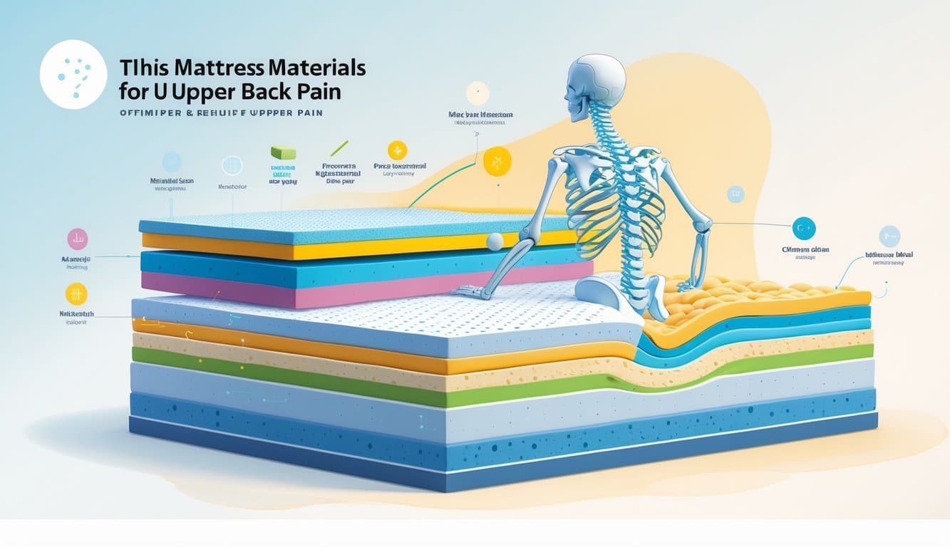 Cross-sectional illustration of a mattress with different layers and a human upper back resting on it, showing proper spinal support.